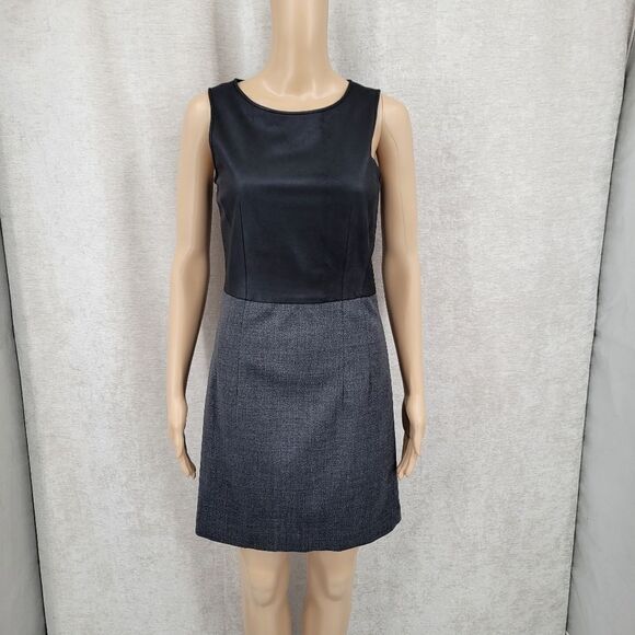 Theory Fitted Sheath Leather Bodice Wool Skirt Tirionne C Magistrate Mini Dress - Picture 3 of 16